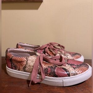 J Slides Sneakers Pink Snake Print Leather Size 9.5